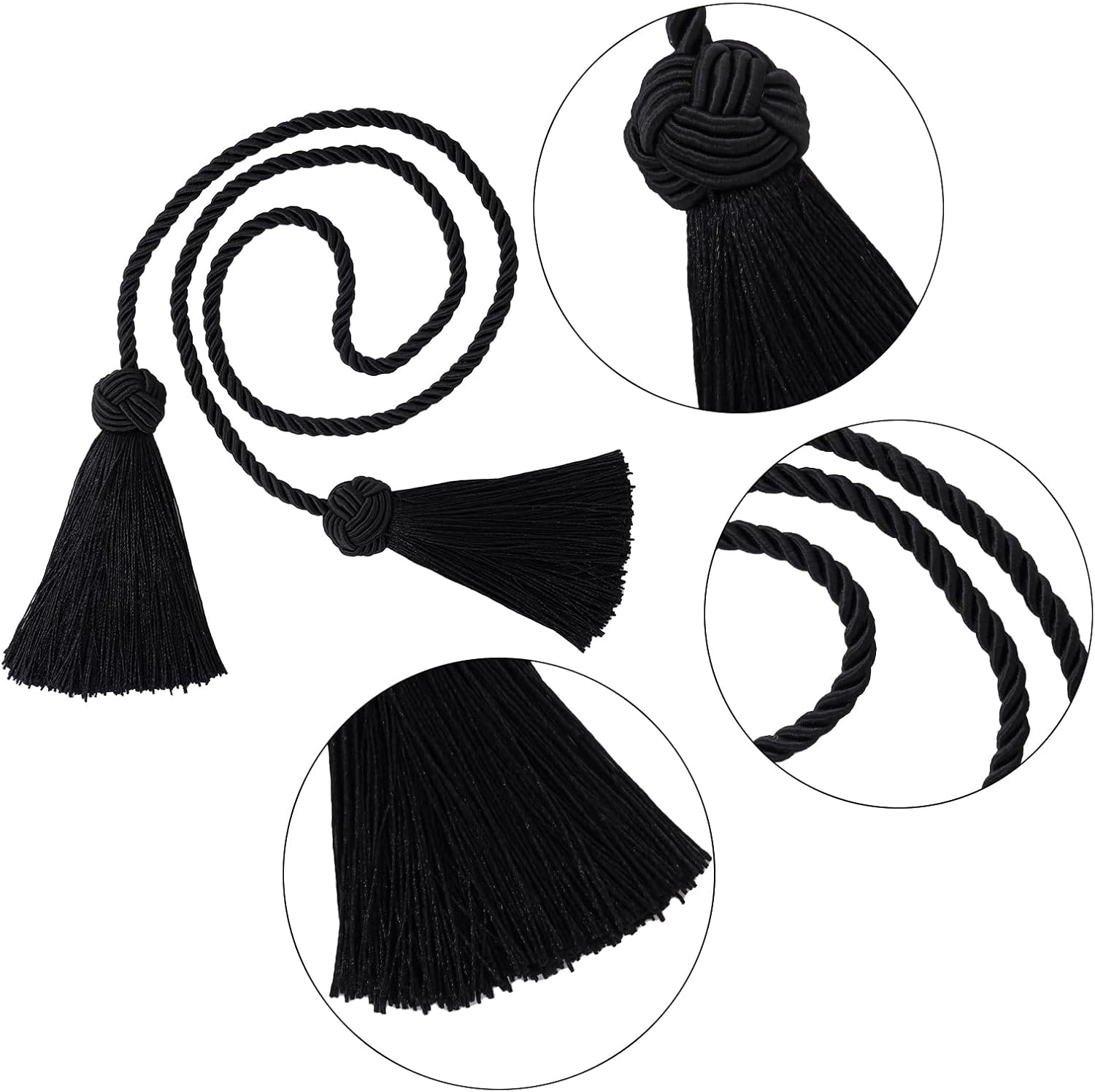 4 Pack Black Curtain Tiebacks With Tassels