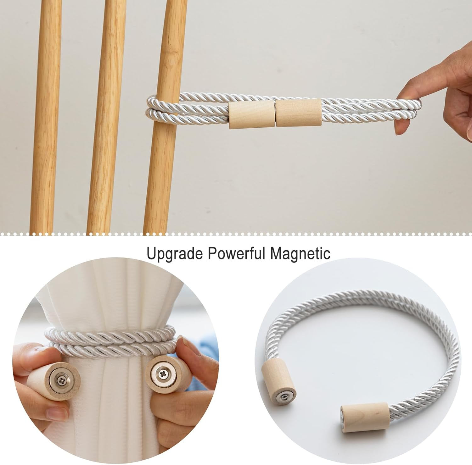 Contoeey Magnetic Boho Curtain Holders 2 Pack White