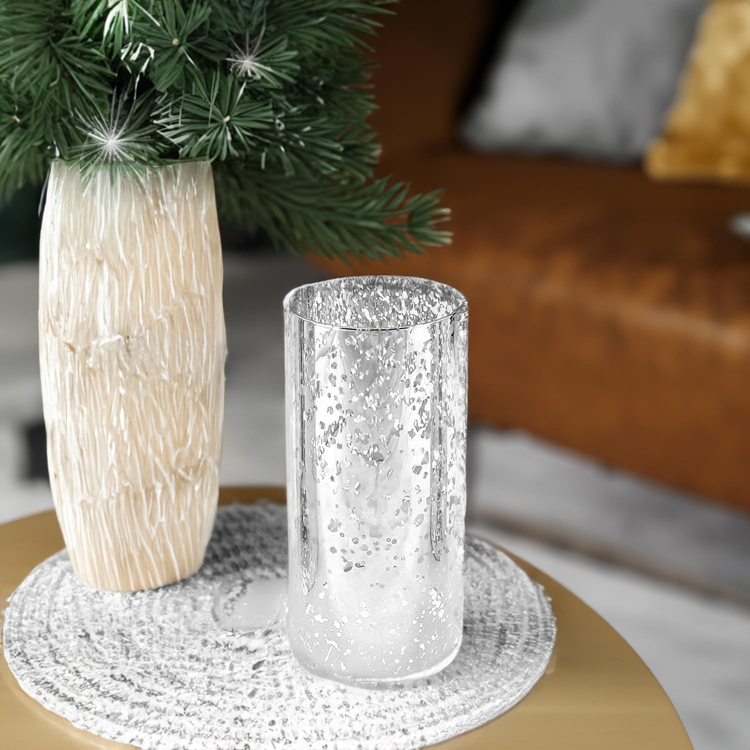 WGVI Hurricane Candle Holder Sleeve Silver Speckled Glass