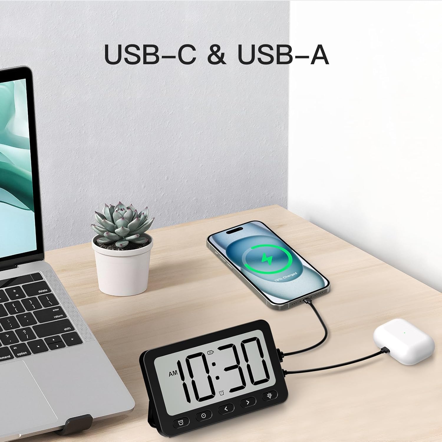 ANJANK Digital Travel Alarm Clock with MagSafe Charging