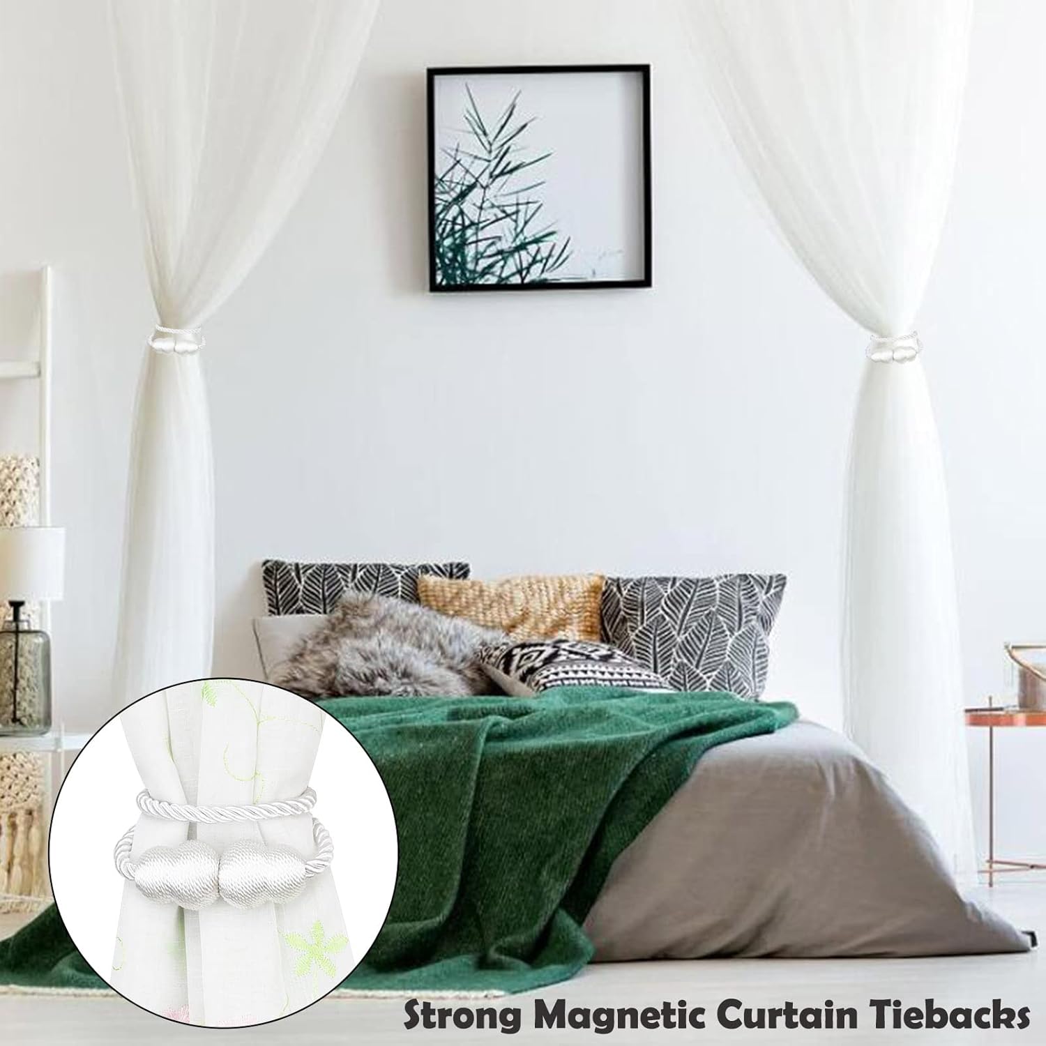 Hangtty Magnetic Curtain Tiebacks 2 Pack White