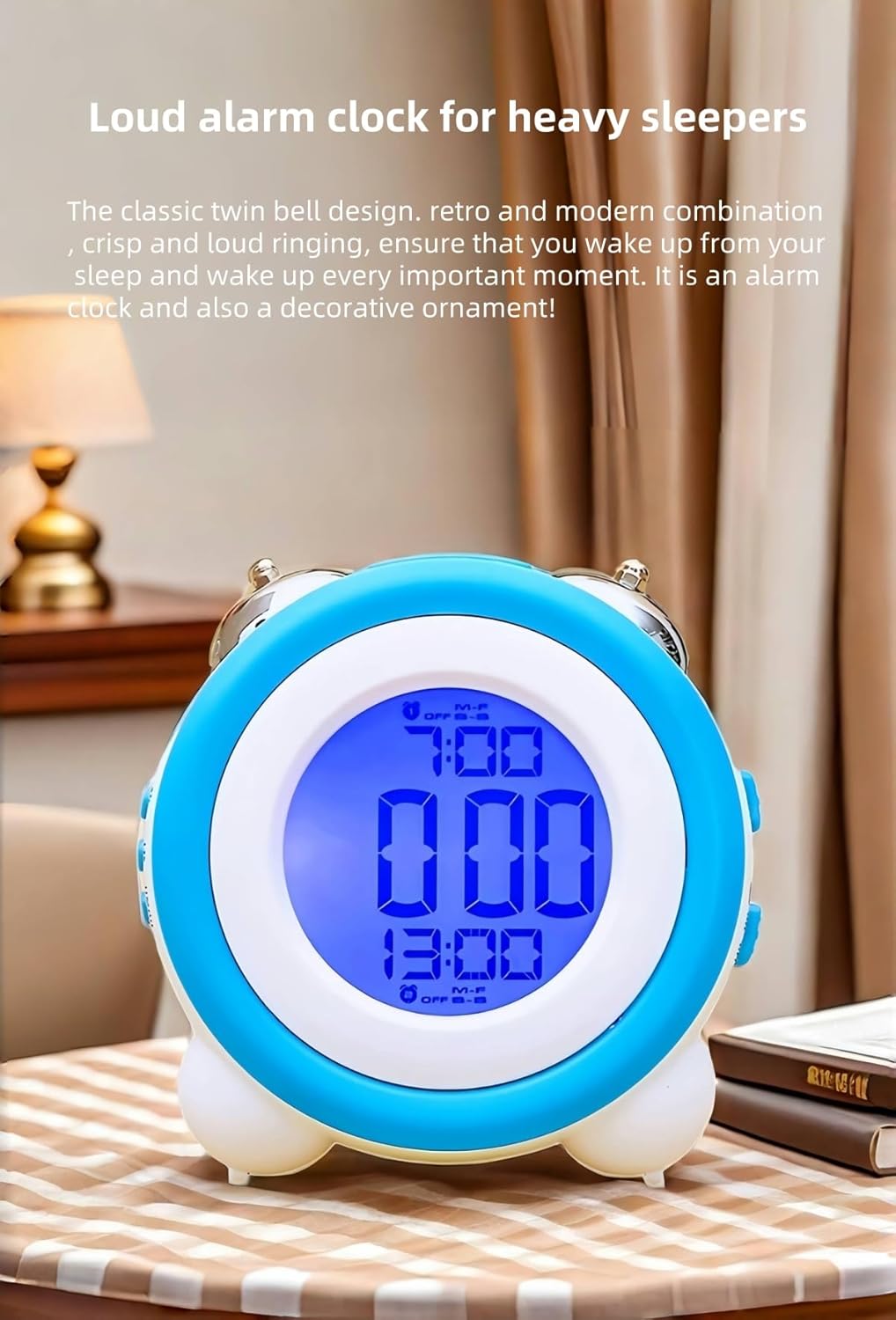 Super Loud Alarm Clock with Retro Design and Backlight Display