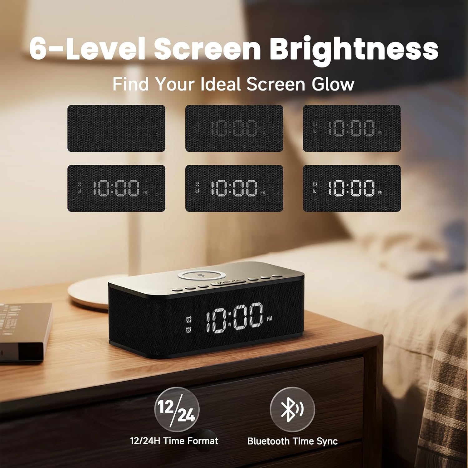 Digital Alarm Clock with White Noise and Bluetooth