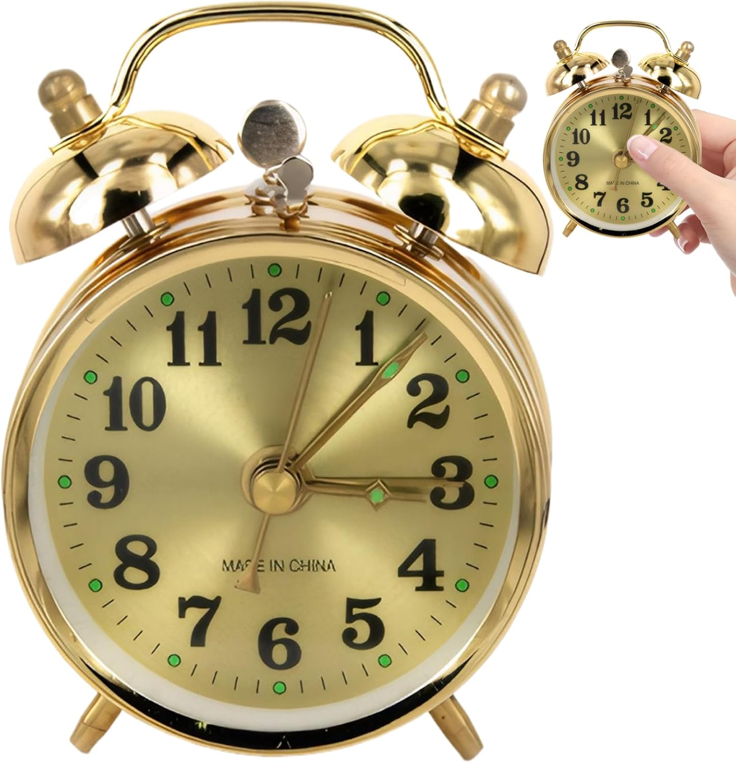 Wind Up Alarm Clock Gold Twin Bell Mechanical