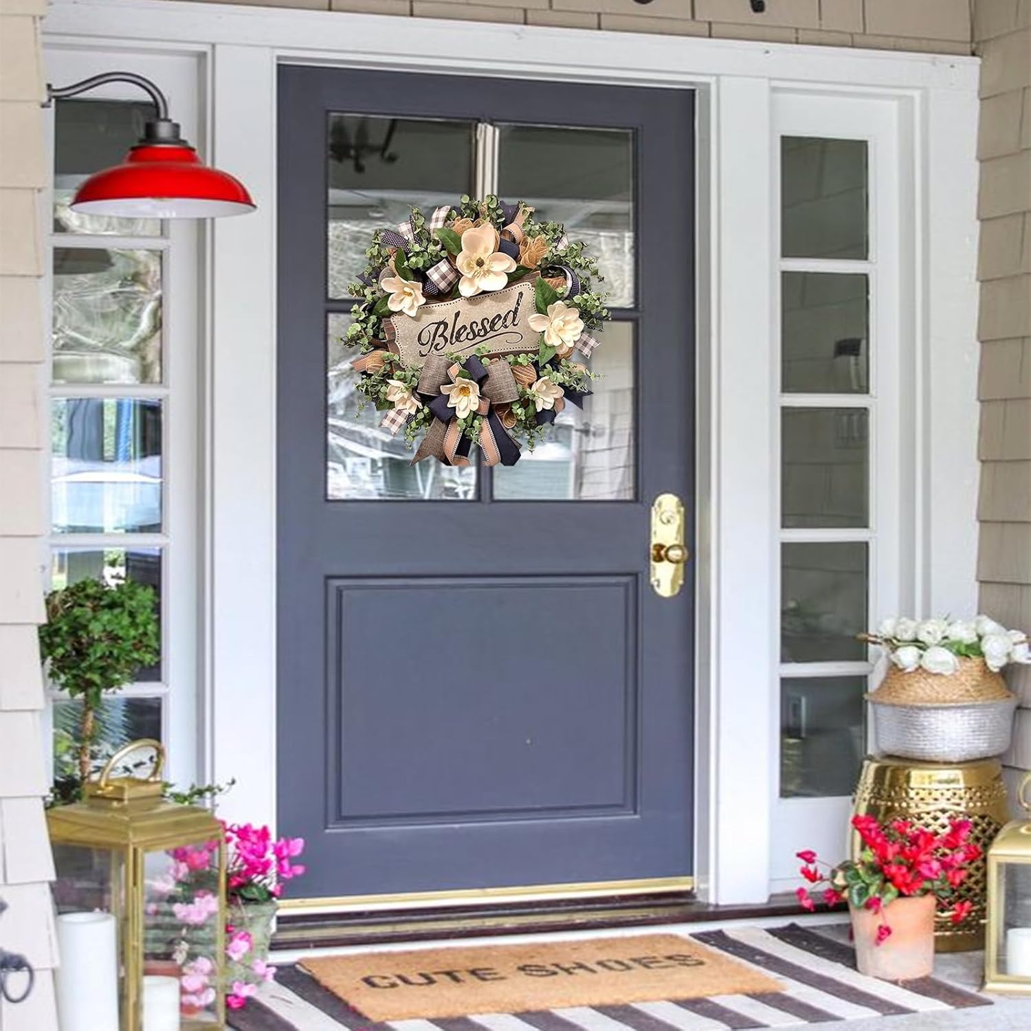 White Magnolia Wreath Front Door Decor