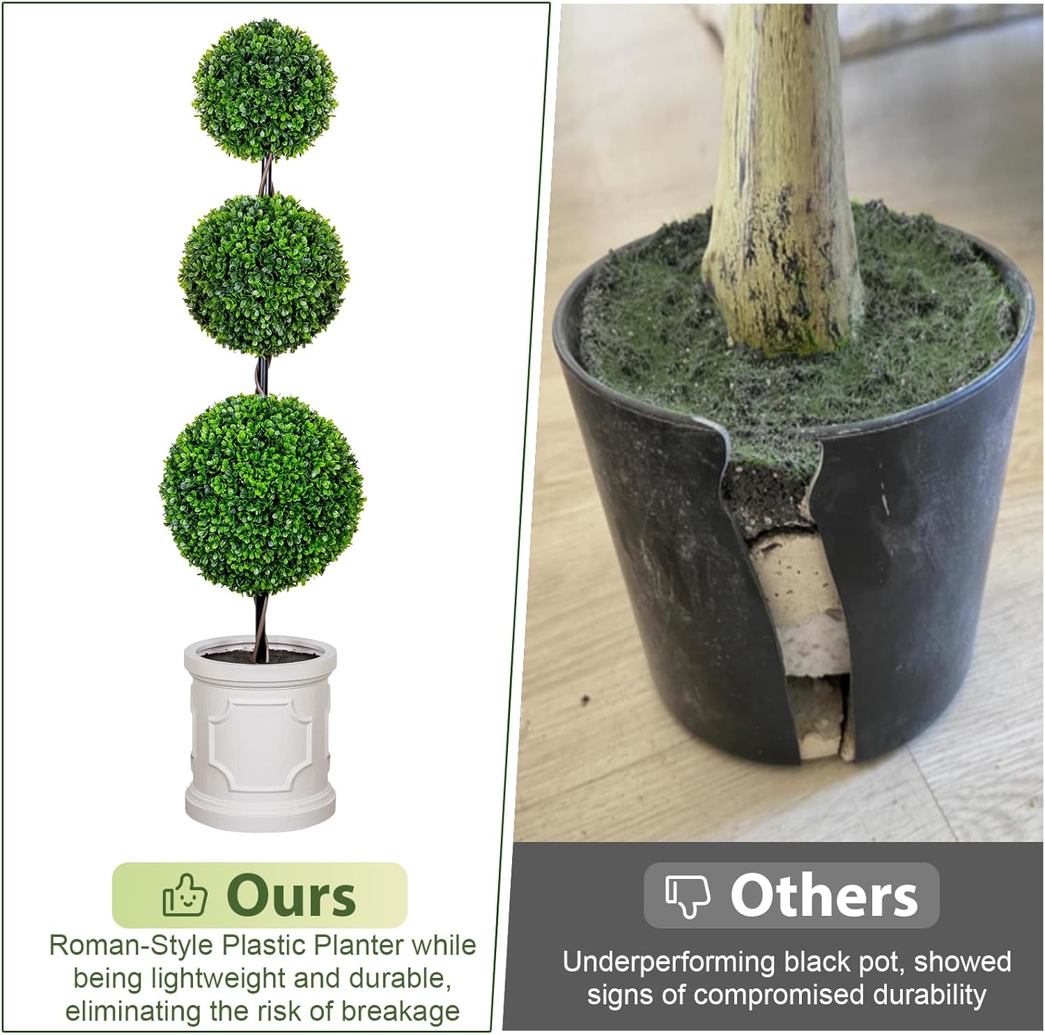 VIVATREES 3FT Artificial Triple Ball Topiary Set of 2 with Planter Pot