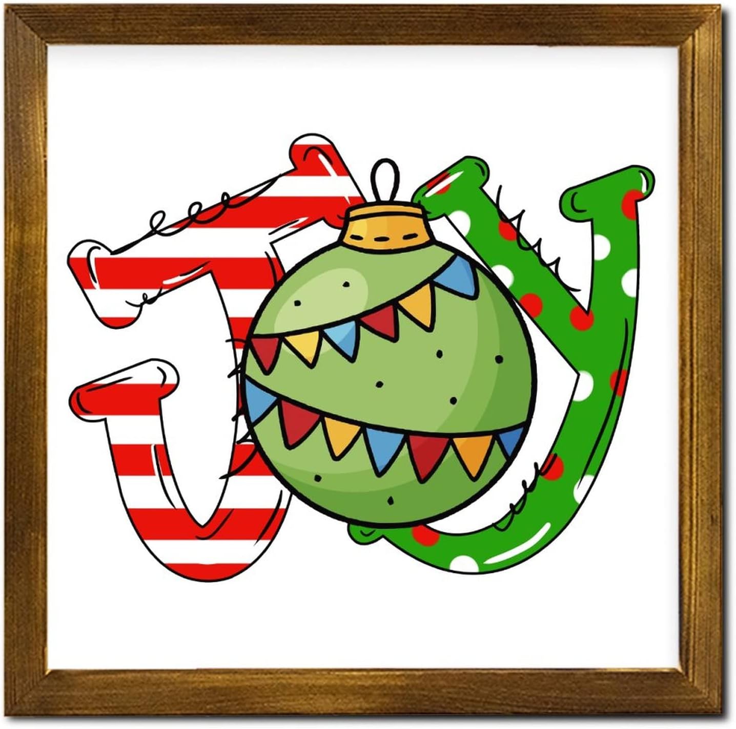 Christmas Joy Ball Framed Wooden Sign 7x7 Inch 1