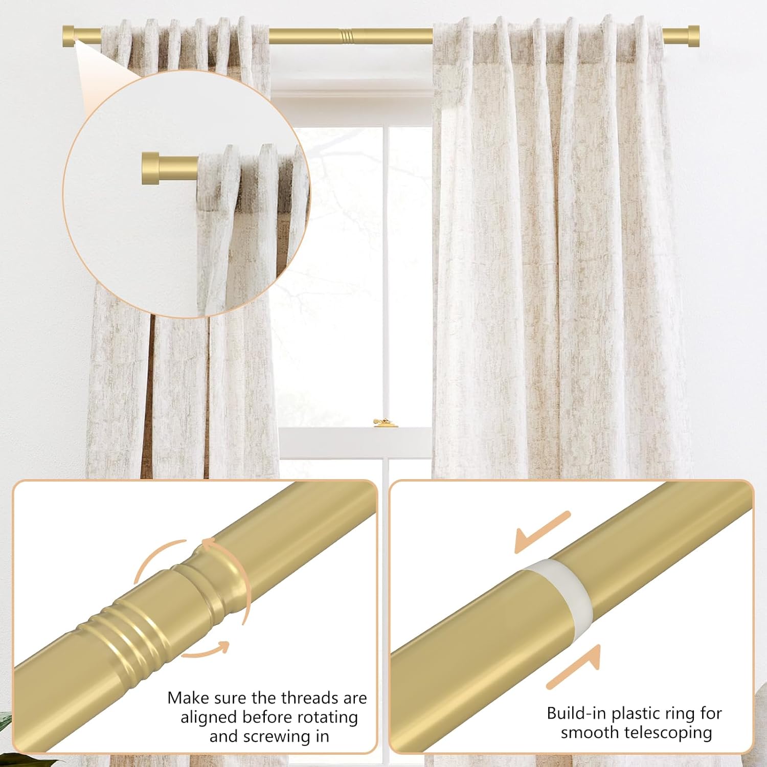 OLV 2 Pack Gold Curtain Rods for Windows 48-84 Inch