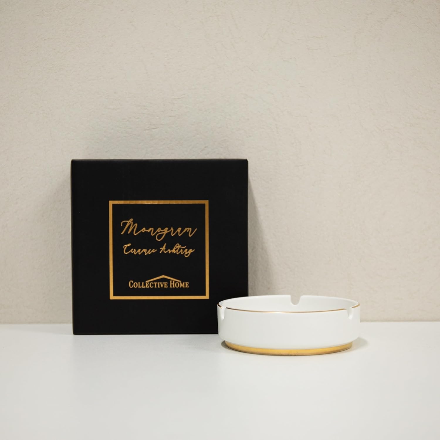 COLLECTIVE HOME Luxurious Ceramic Ashtray with Gold Edging