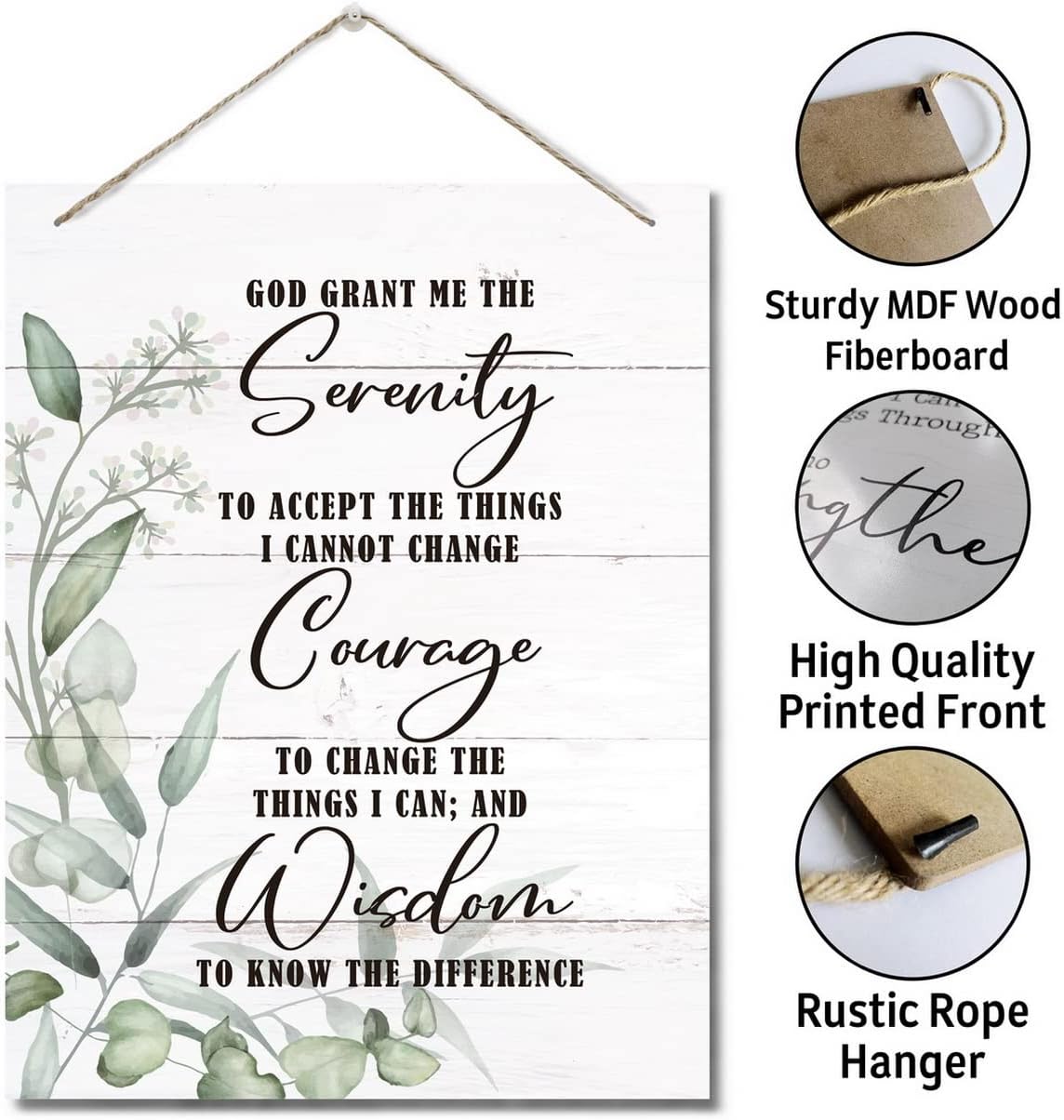 Serenity Prayer Wall Art Decor Sign Christian Scripture Wood Plaque