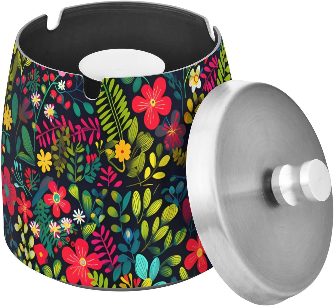 Colorful Bright Little Flowers Ashtray with Lid