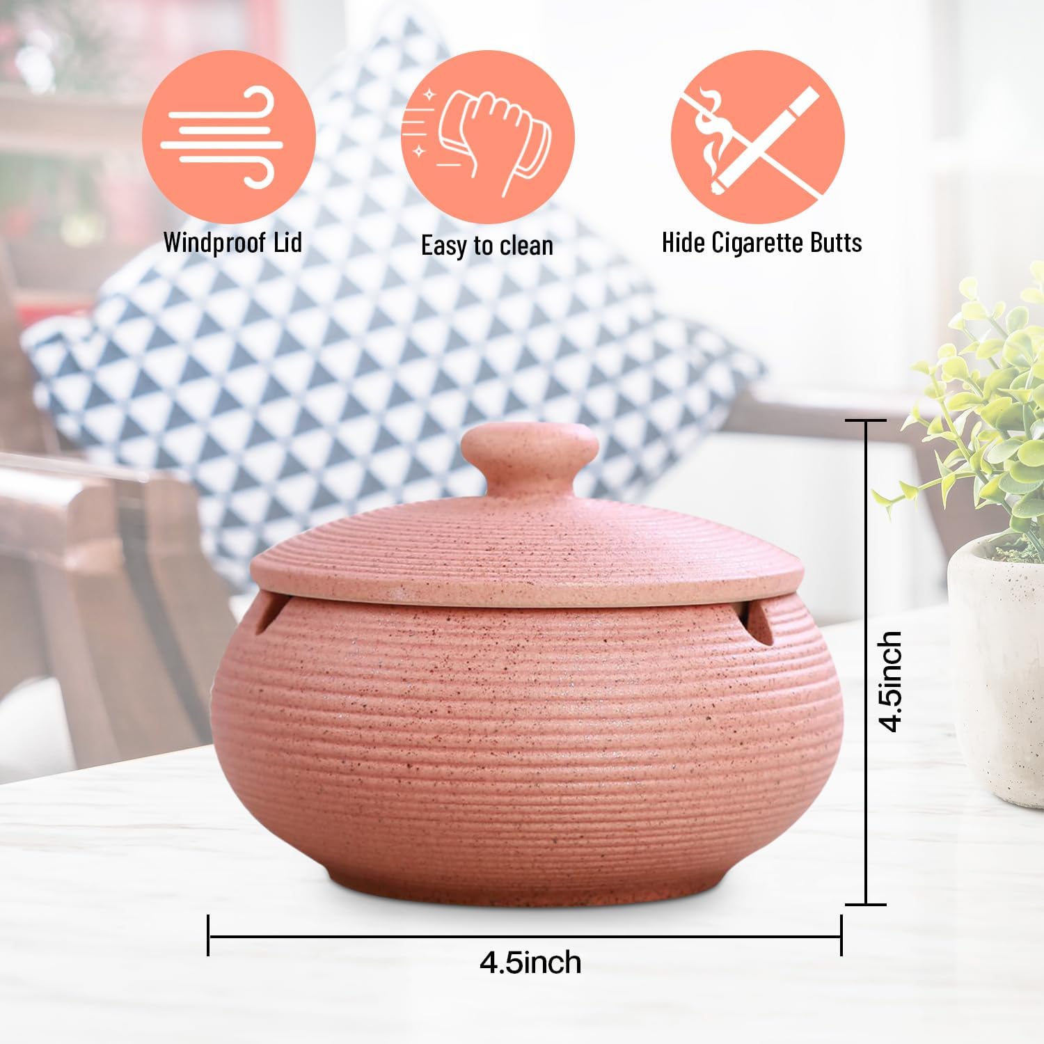 Ceramic Ashtray with Lids Flamingo Pink Windproof