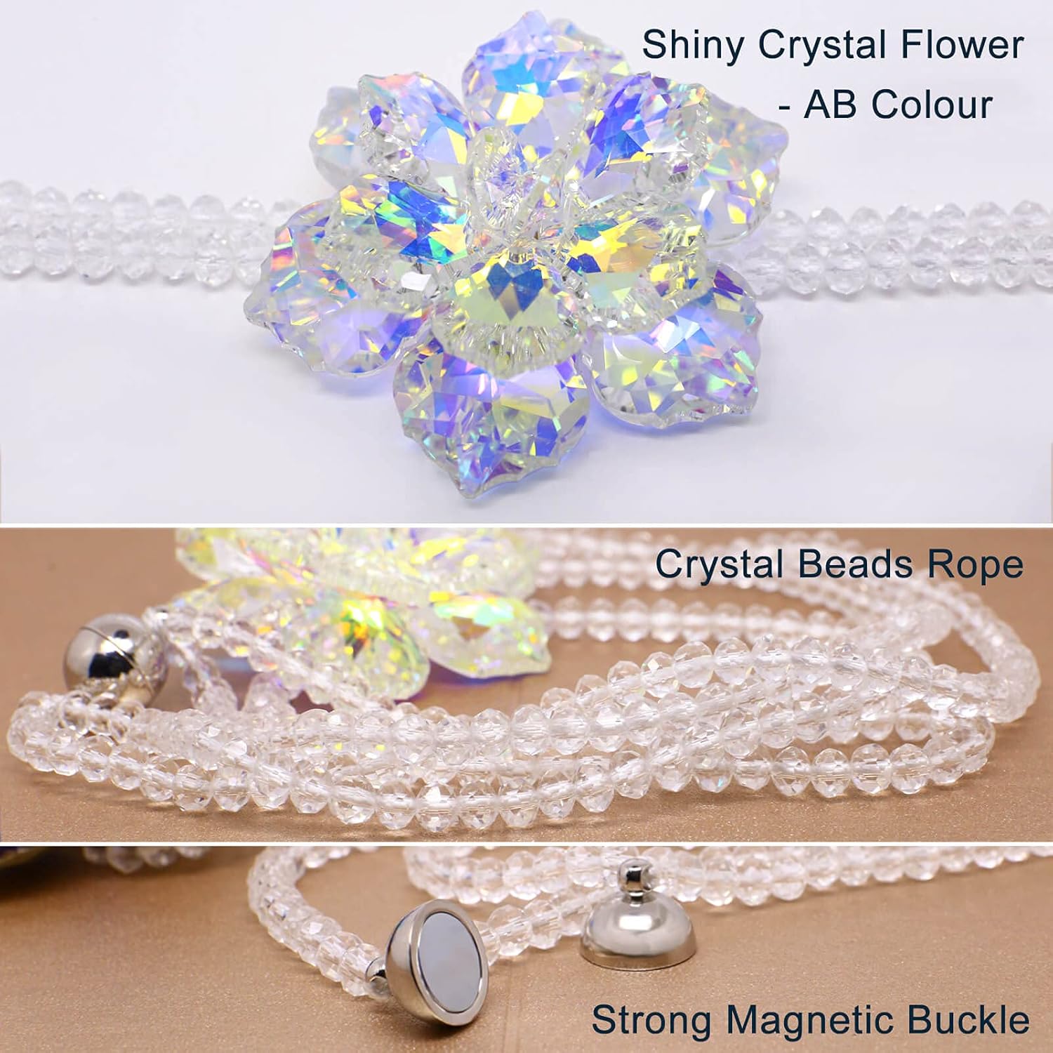 Crystal Flower Magnetic Curtain Tiebacks - White AB