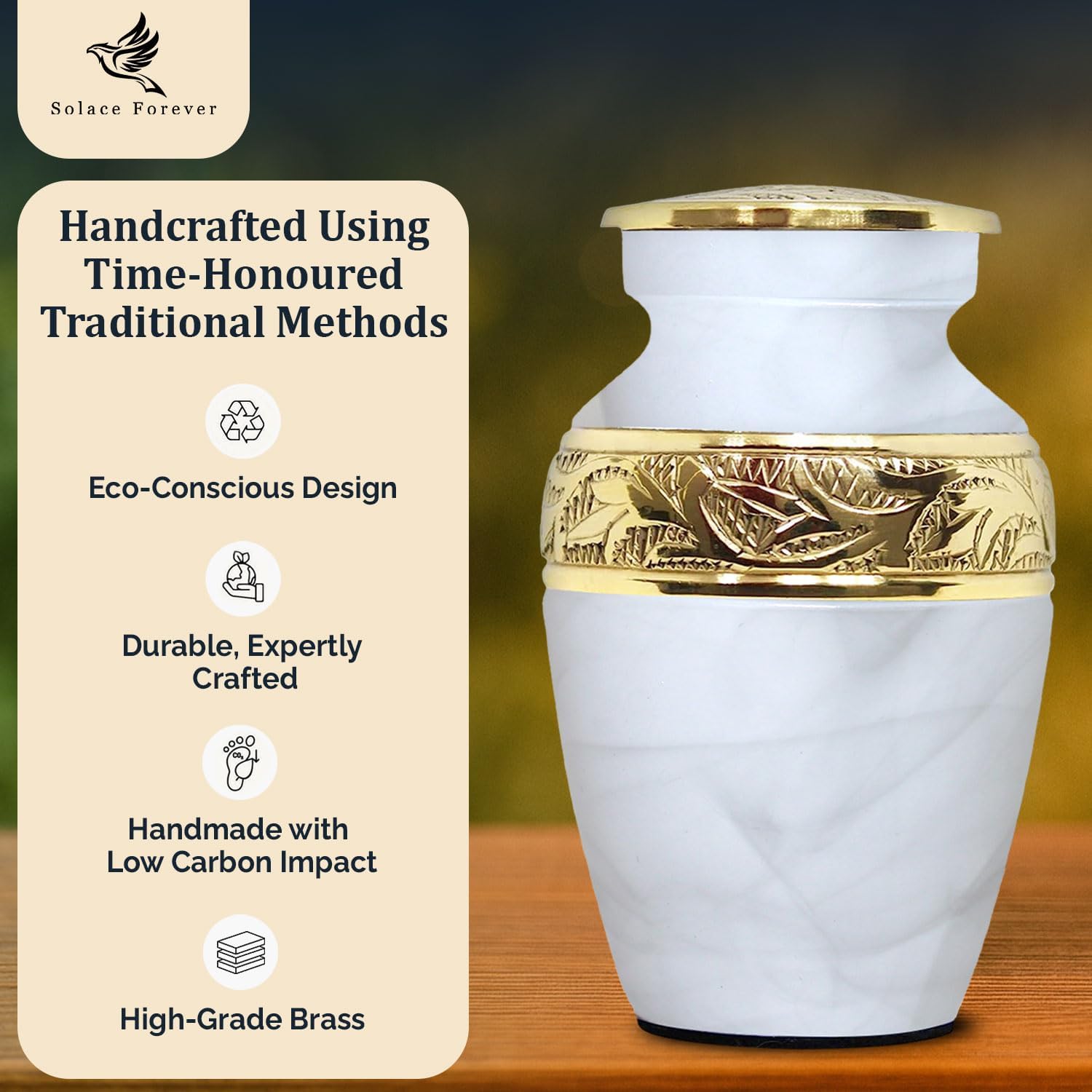 Solace Forever Small Urn for Human Ashes - White Keepsake Urn