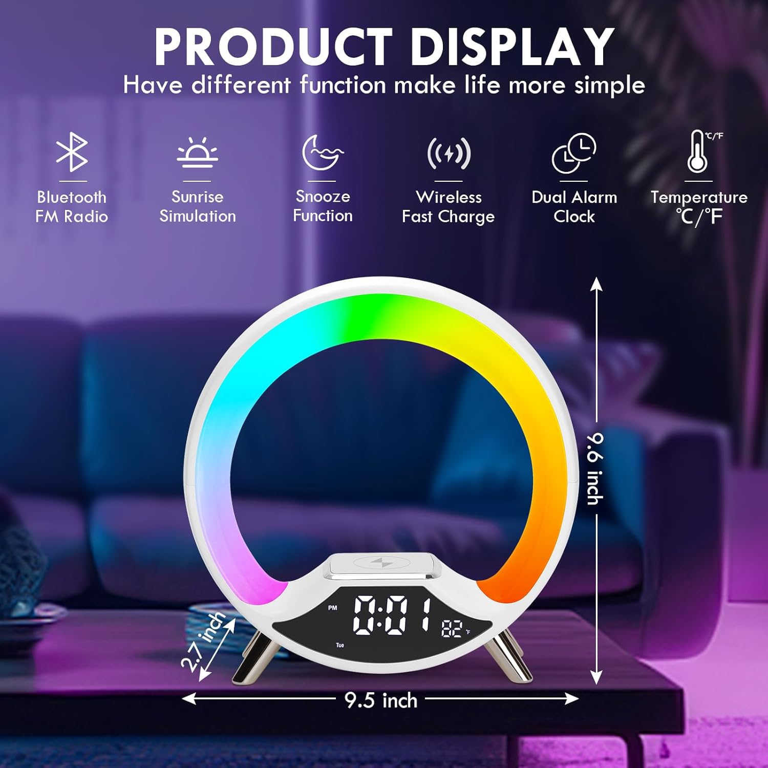 GuDoQi Sunrise Alarm Clock with Wireless Charging and Bluetooth