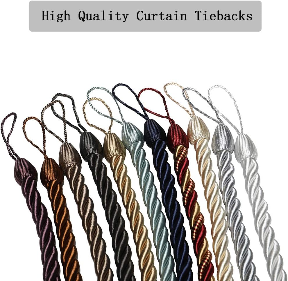BEL AVENIR Curtain Rope Tiebacks with 4 Metal Screw Hooks White 4 Pack