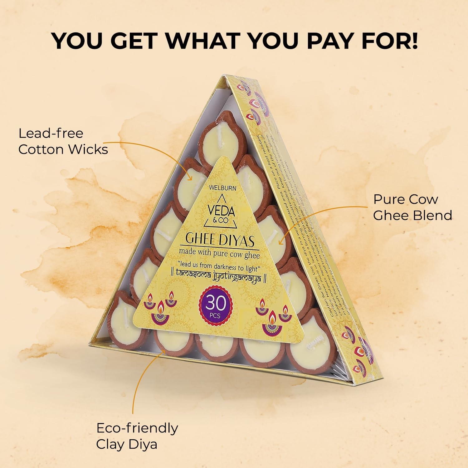 Welburn VedaCo Pure Cow Ghee Diya Set - 30 Pieces