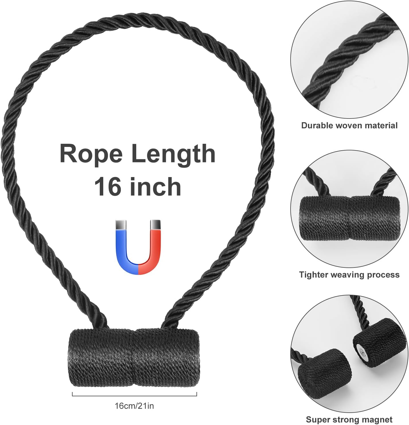 2pcs Magnetic Curtain Tiebacks with Woven Design