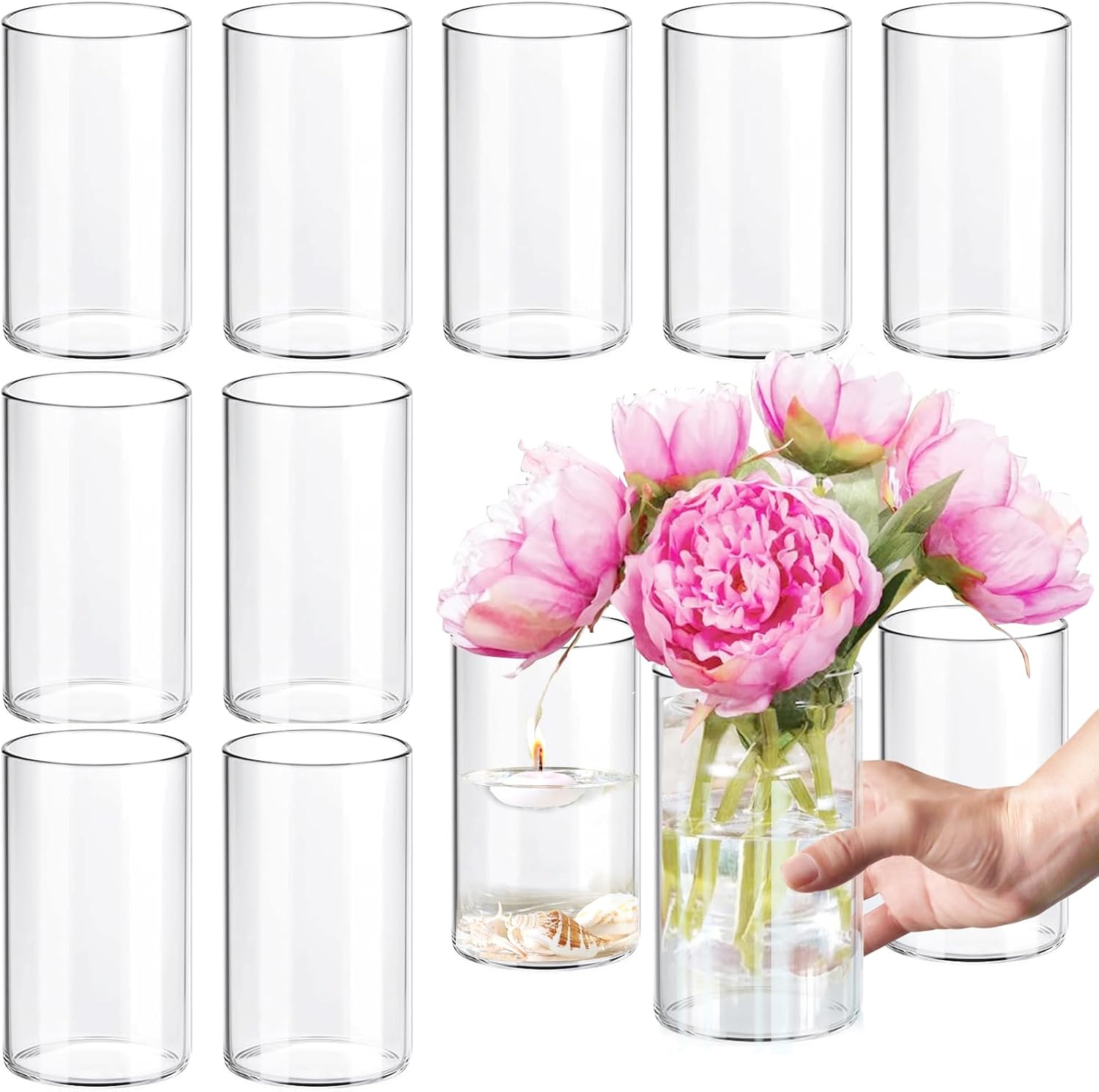 12Pcs Clear Glass Cylinder Vases for Centerpieces