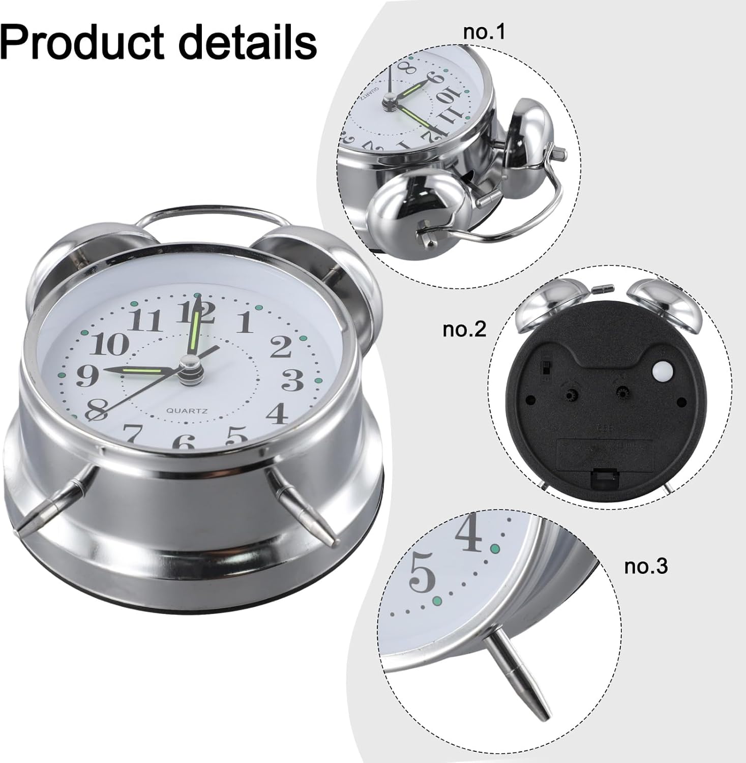 Metal Twin Bell Alarm Clock with Luminous Hands