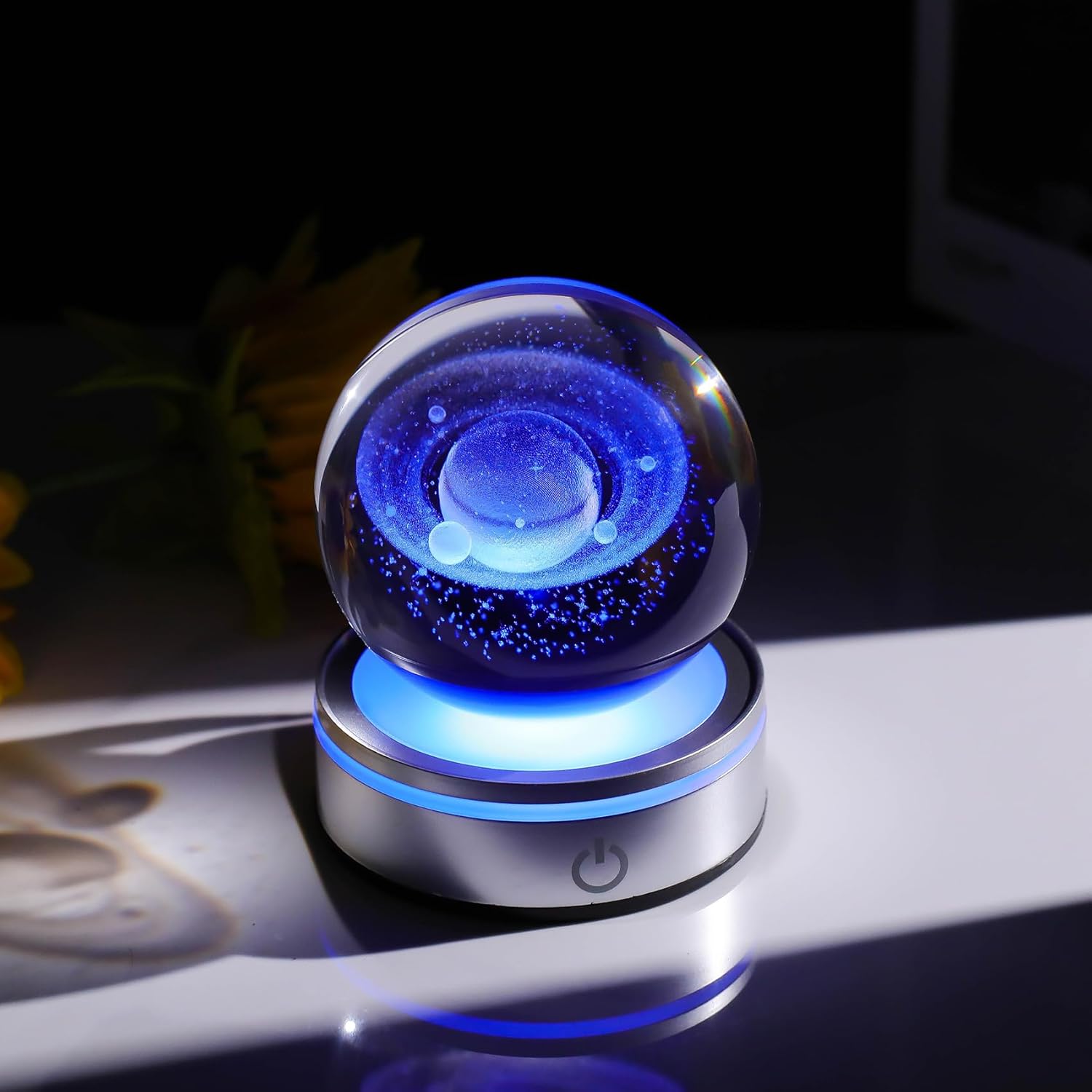 Crystal 3D Saturn Ball Figurine with LED Light Base