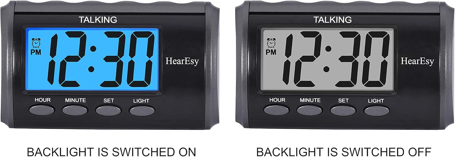 HearEsy Talking Alarm Clock - Large Numbers Dark Grey Display