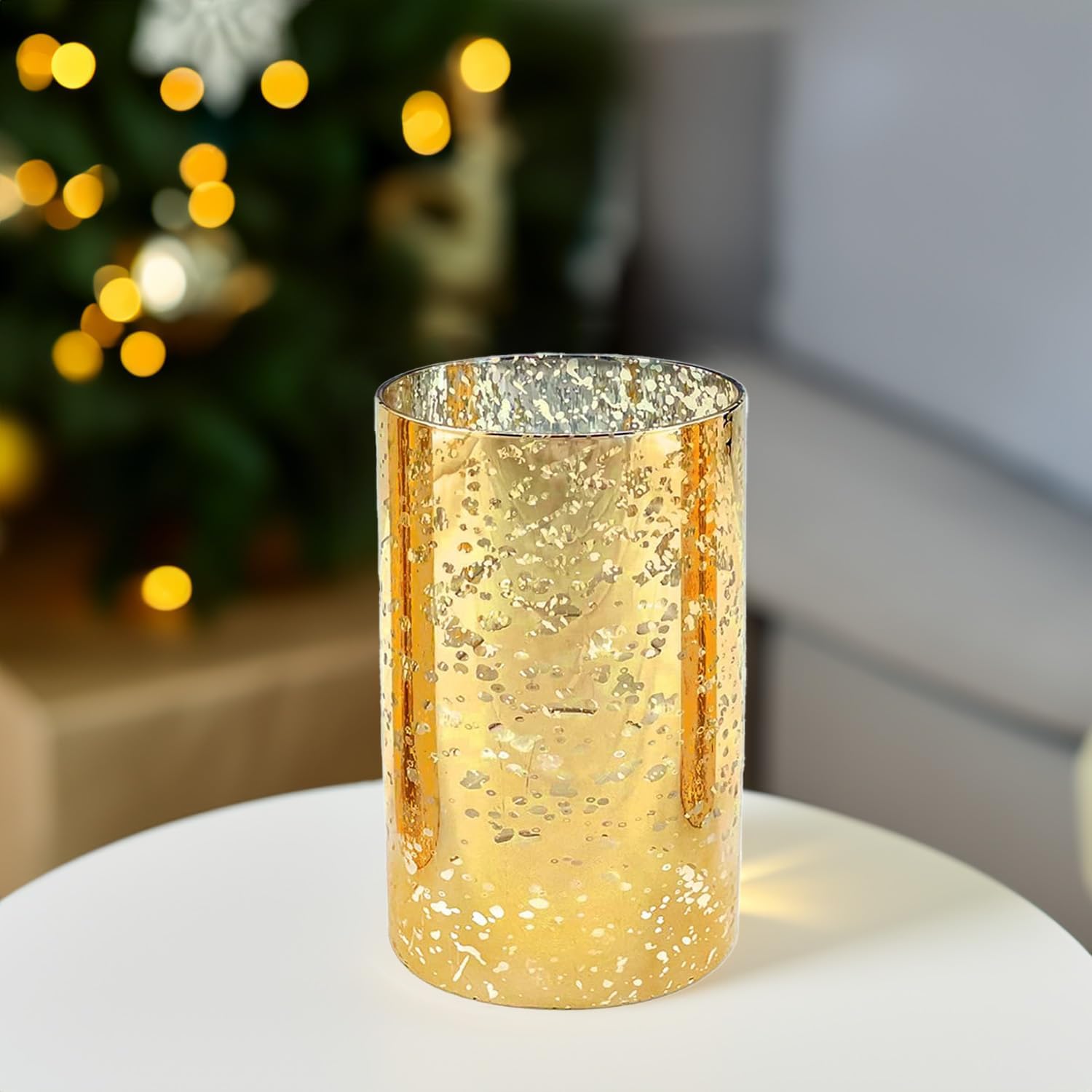WGVI Hurricane Candle Holder Sleeve Gold Speckled Glass 4 x 6