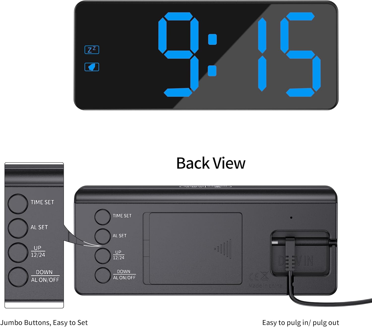 Kwanwa Digital Alarm Clock with 3-Level Dimmer and Battery Backup
