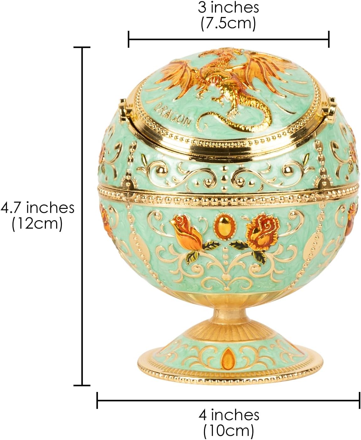 Dragon Ashtray with Lid - Teal Gold Zinc Alloy