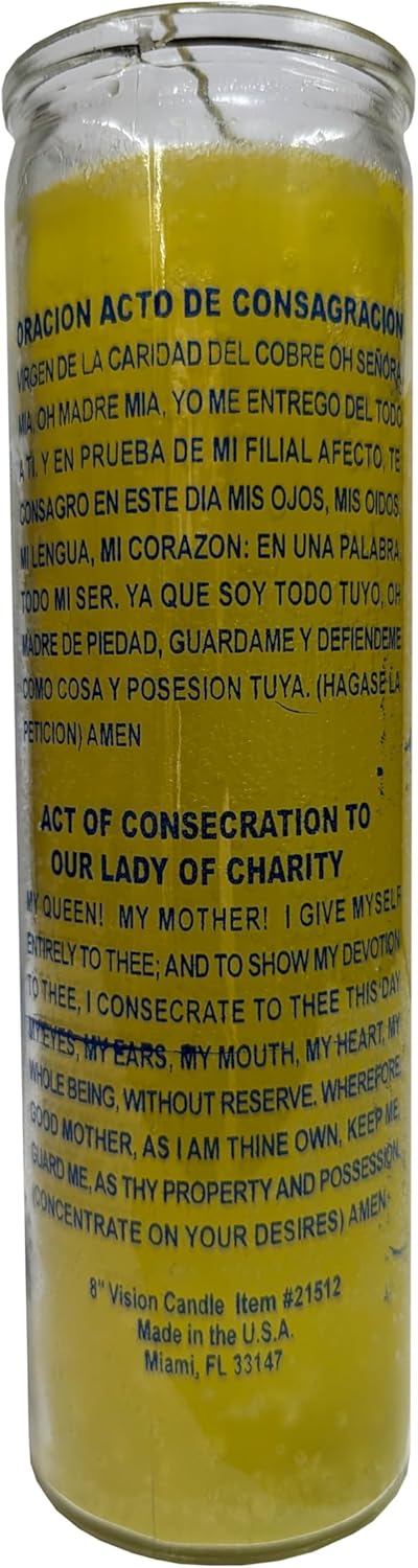 Generic Mother of Charity Yellow 8 Inch Pillar Candle
