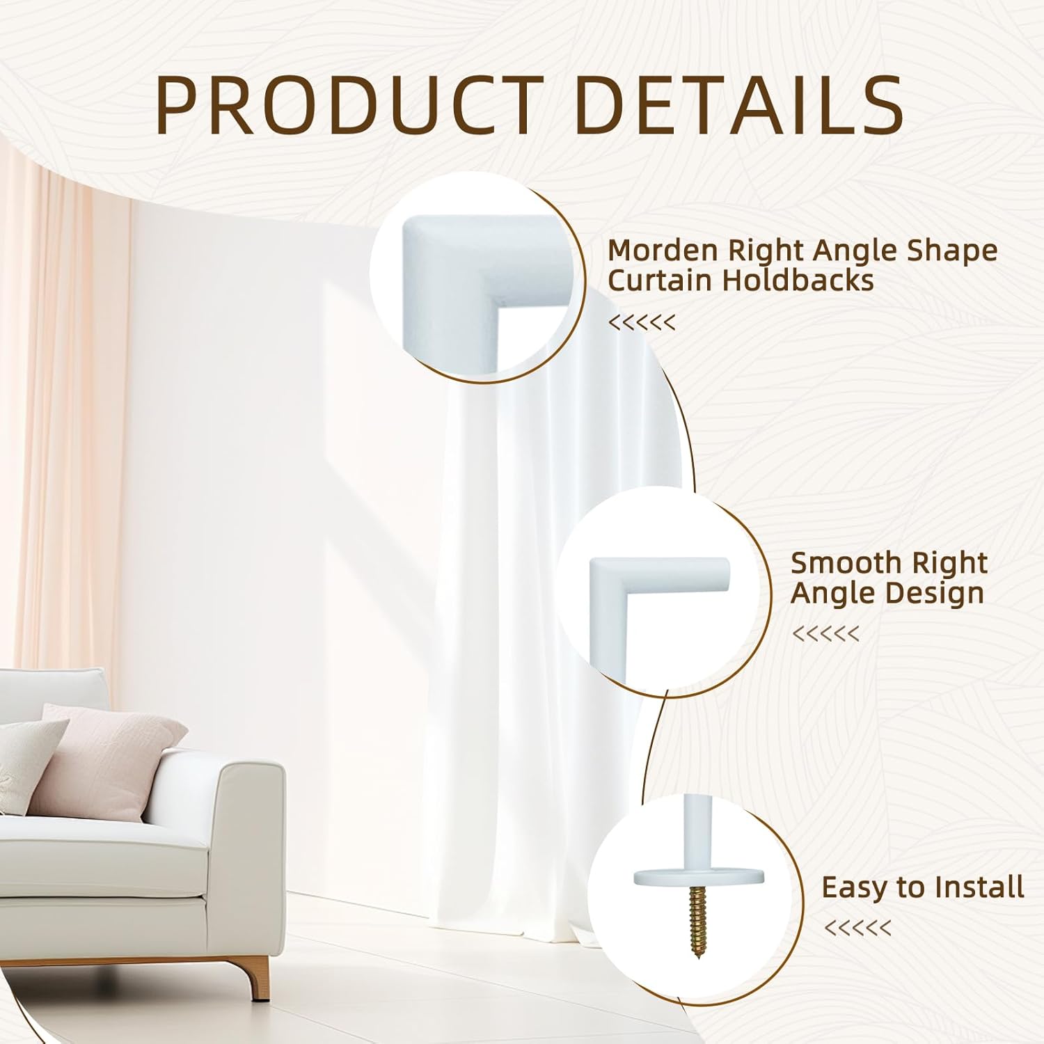 ARNORX L Shaped Curtain Tiebacks Set of 2 White