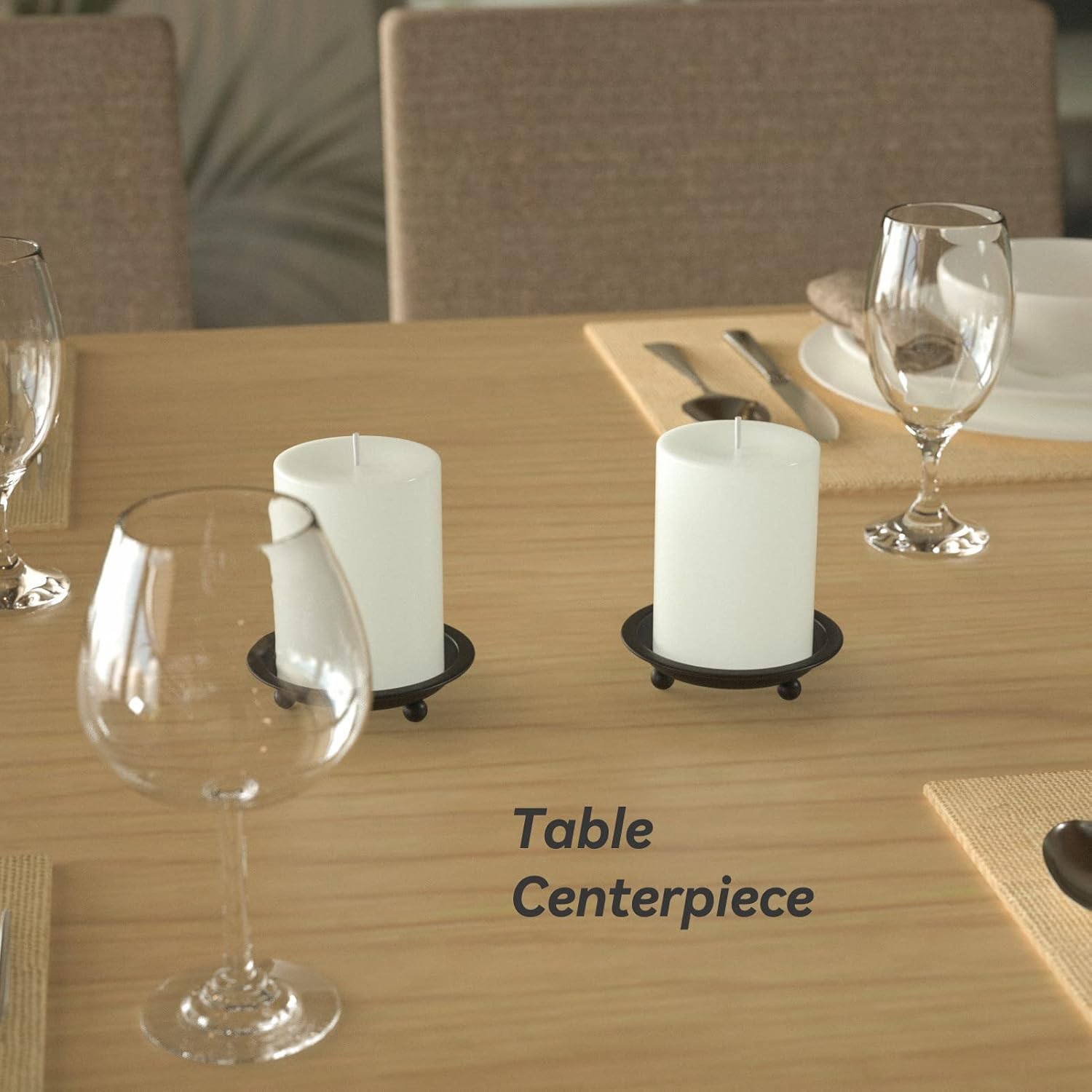 Matte Black Iron Candle Plates Set of 2