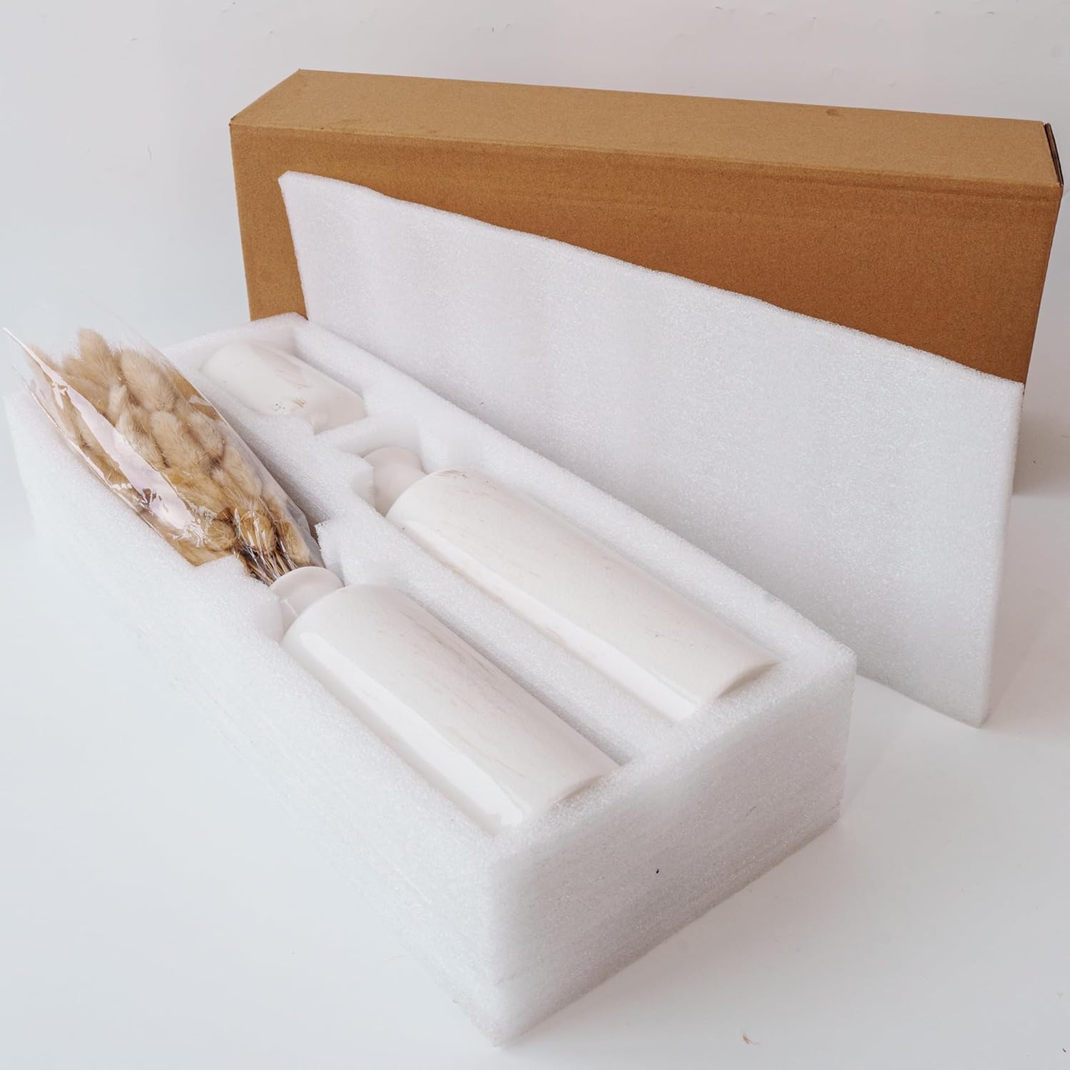 Pampas Grass Vase Set 3 White Ceramic Vases with Dried Pampas