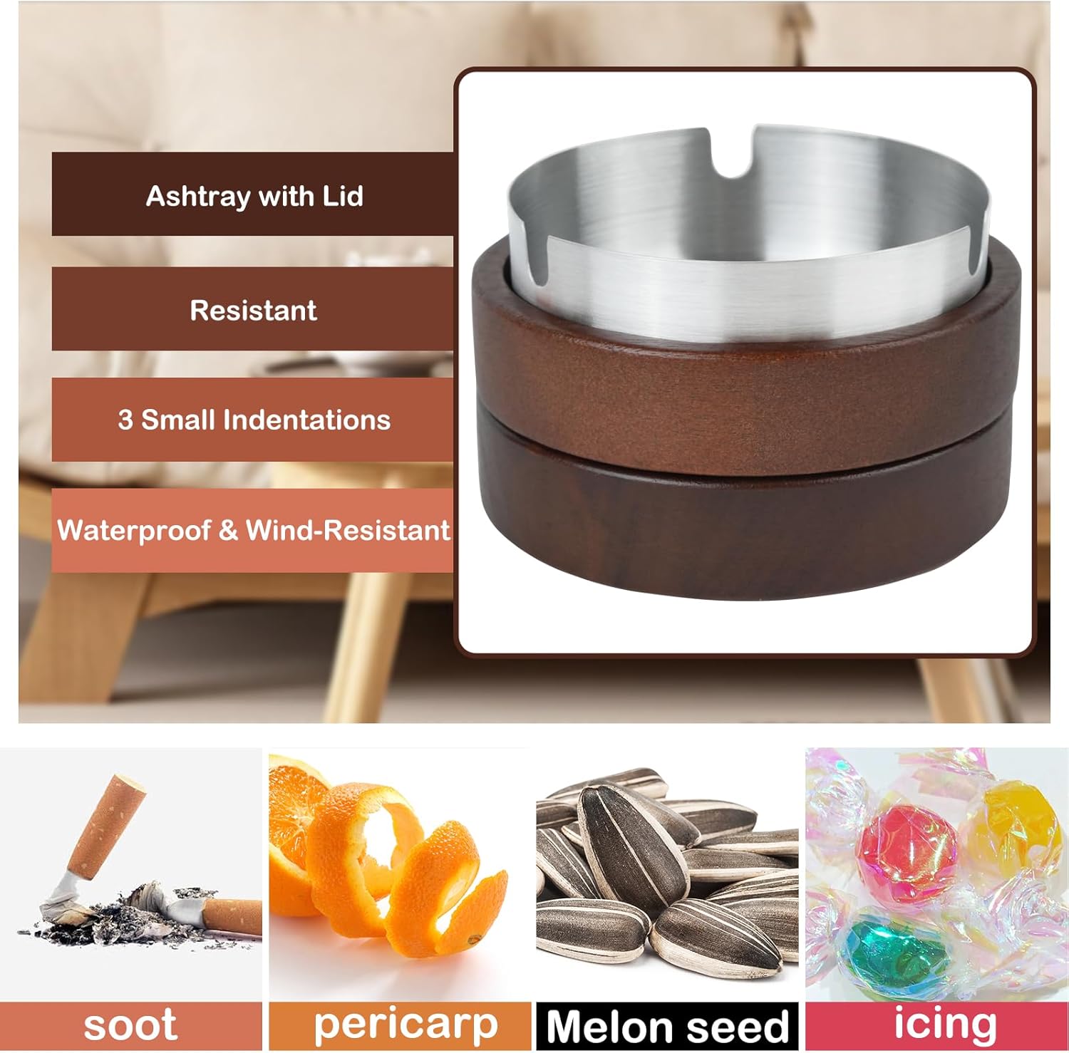 Zoyiancy 2 Pair Windproof Wooden Ashtrays with Lid