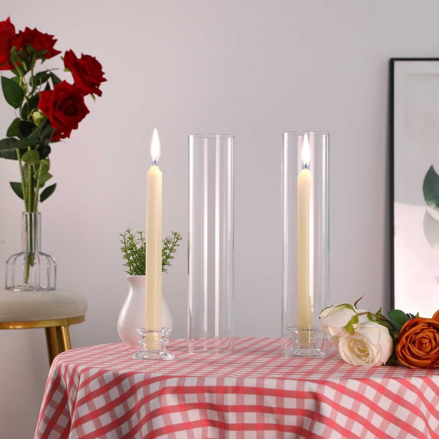 6 Sets Modern Candle Stand with Chimney Covers for Tapered Candles