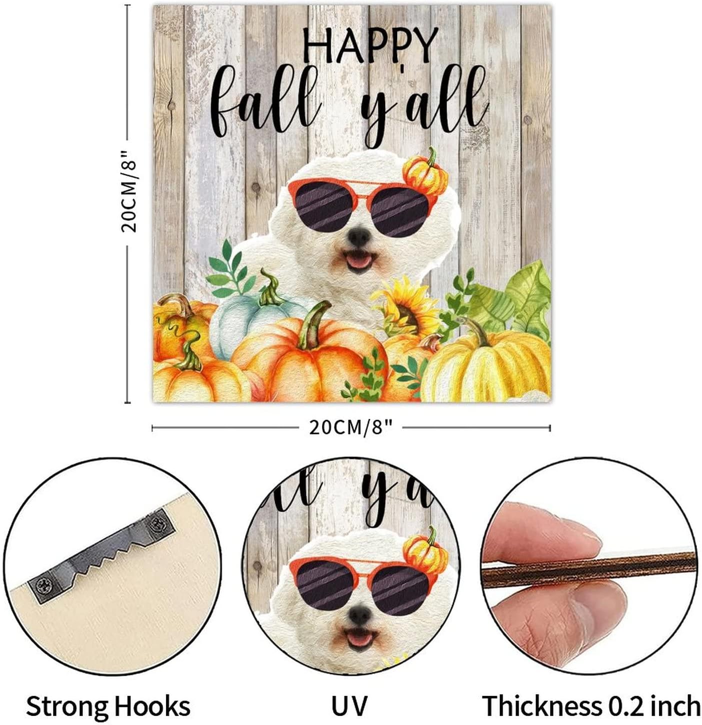 Thanksgiving Hello Fall Decor Wood Signs 8x8in