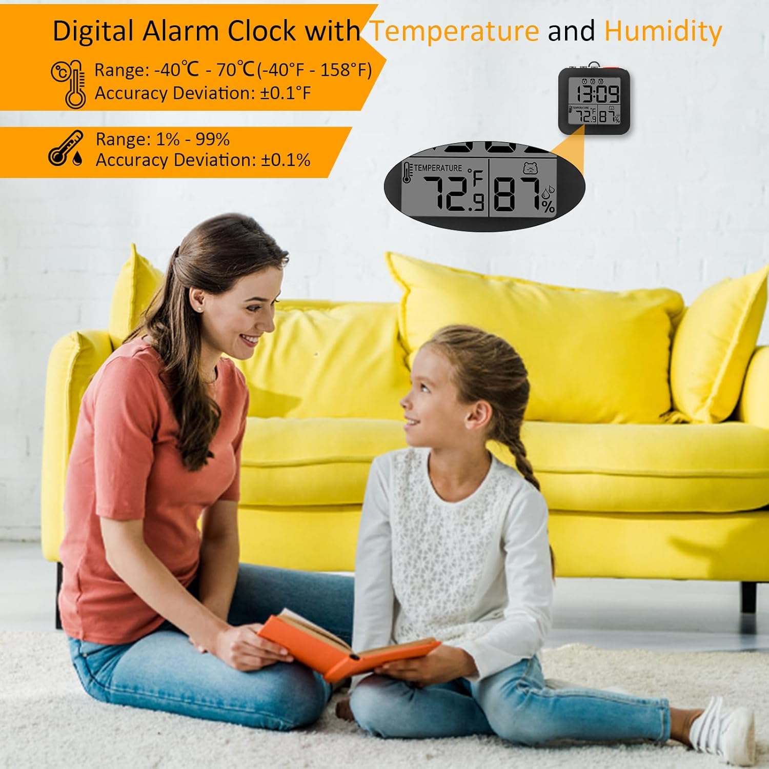WinFong Small Digital Alarm Clock with 3 Bells and Humidity Temperature Display
