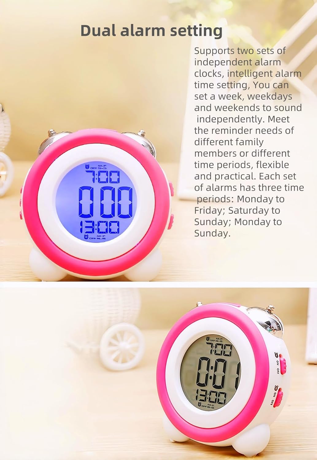Super Loud Alarm Clock with Retro Design and Backlight Display