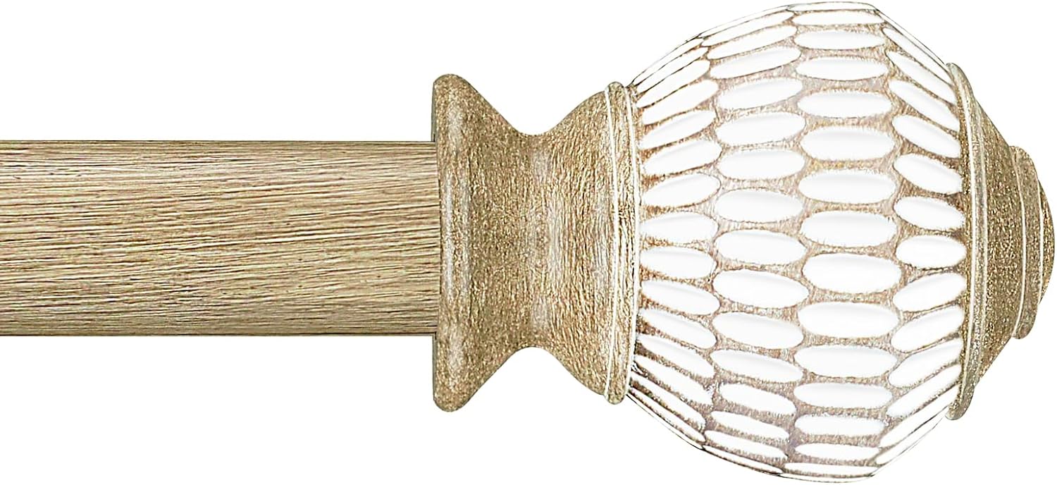 Byondeth Adjustable Window Curtain Rods 1 Inch Diameter with Wood Grain Finials