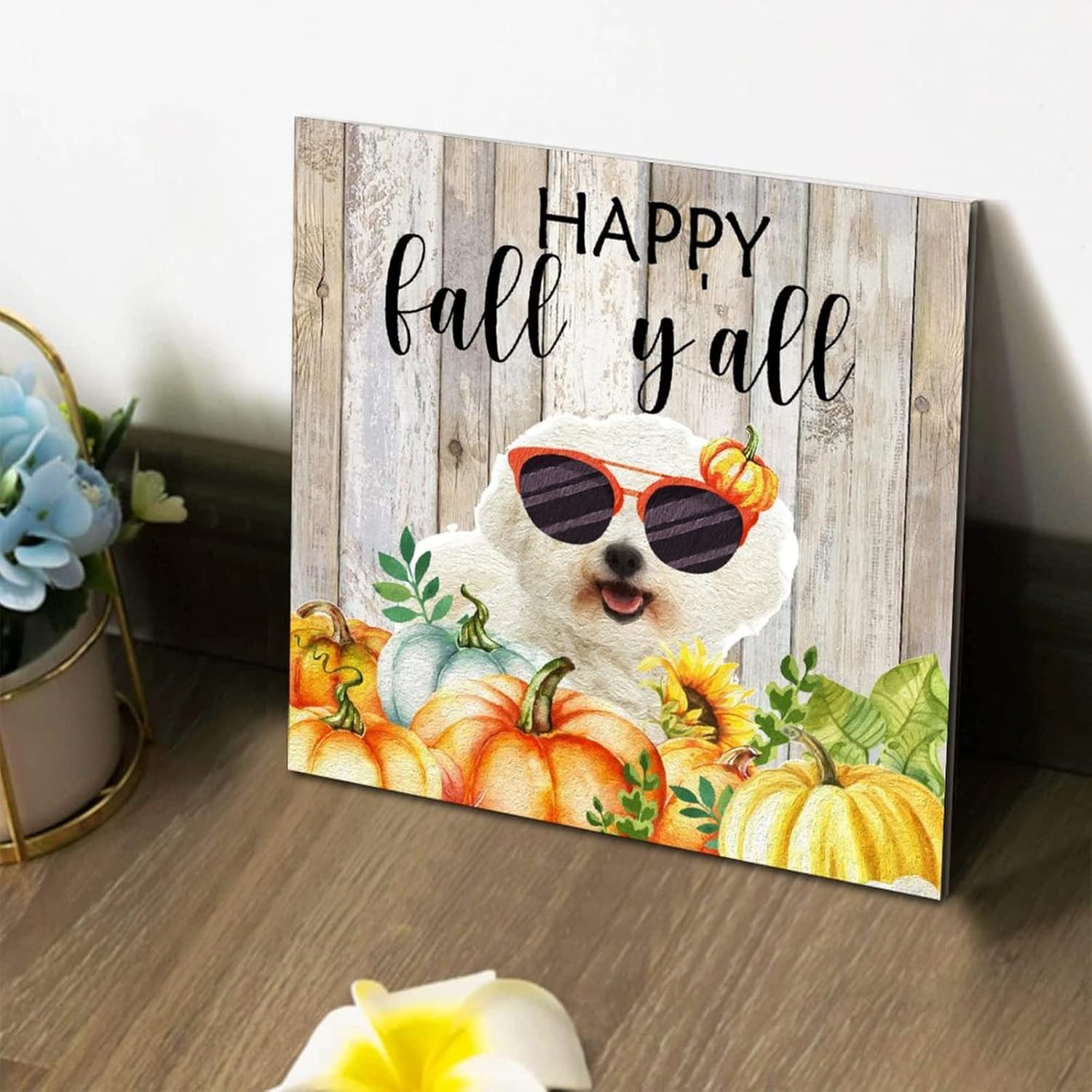 Thanksgiving Hello Fall Decor Wood Signs 8x8in