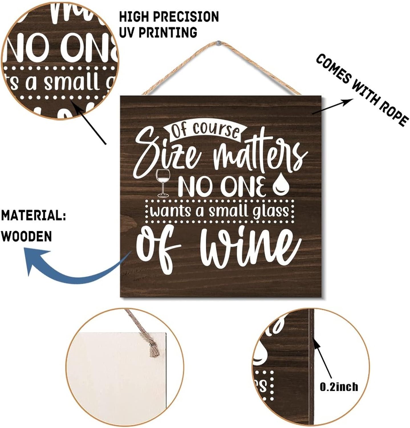 Wooden Wine Quote Sign for Farmhouse Decor 12x12 Inch