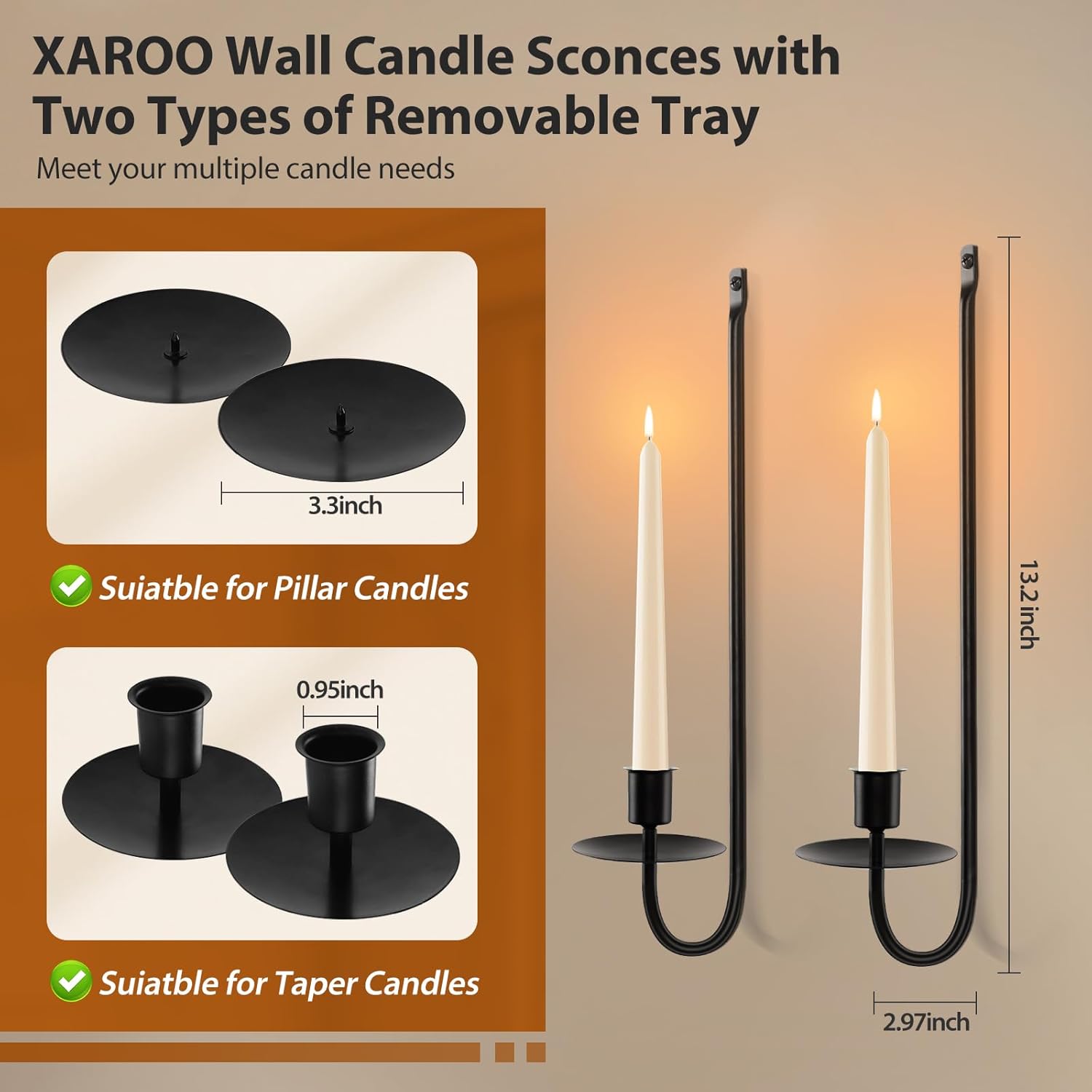 Black Candle Sconces Set of 4 Taper Pillar Wall Candle Holder