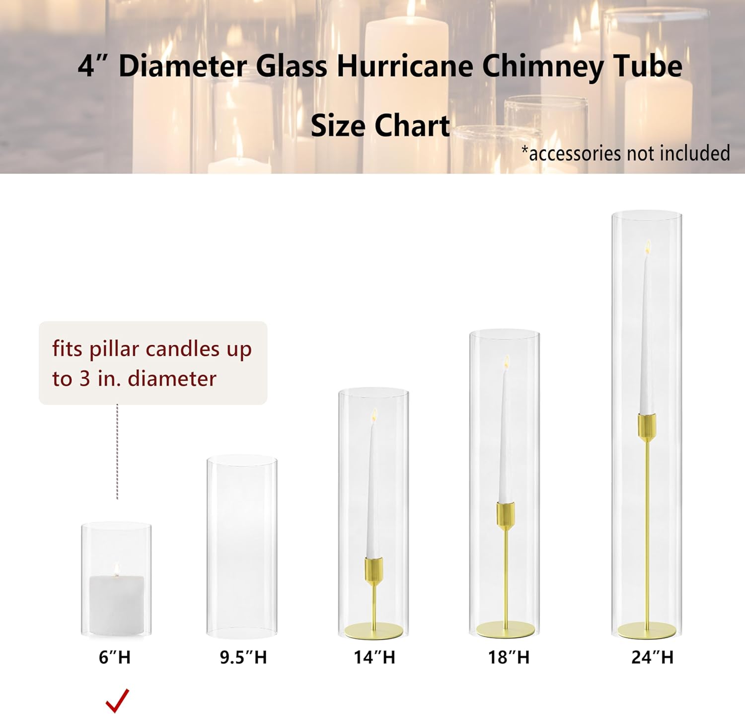 CYS EXCEL 2PCS Open Ended Clear Hurricane Candle Holder