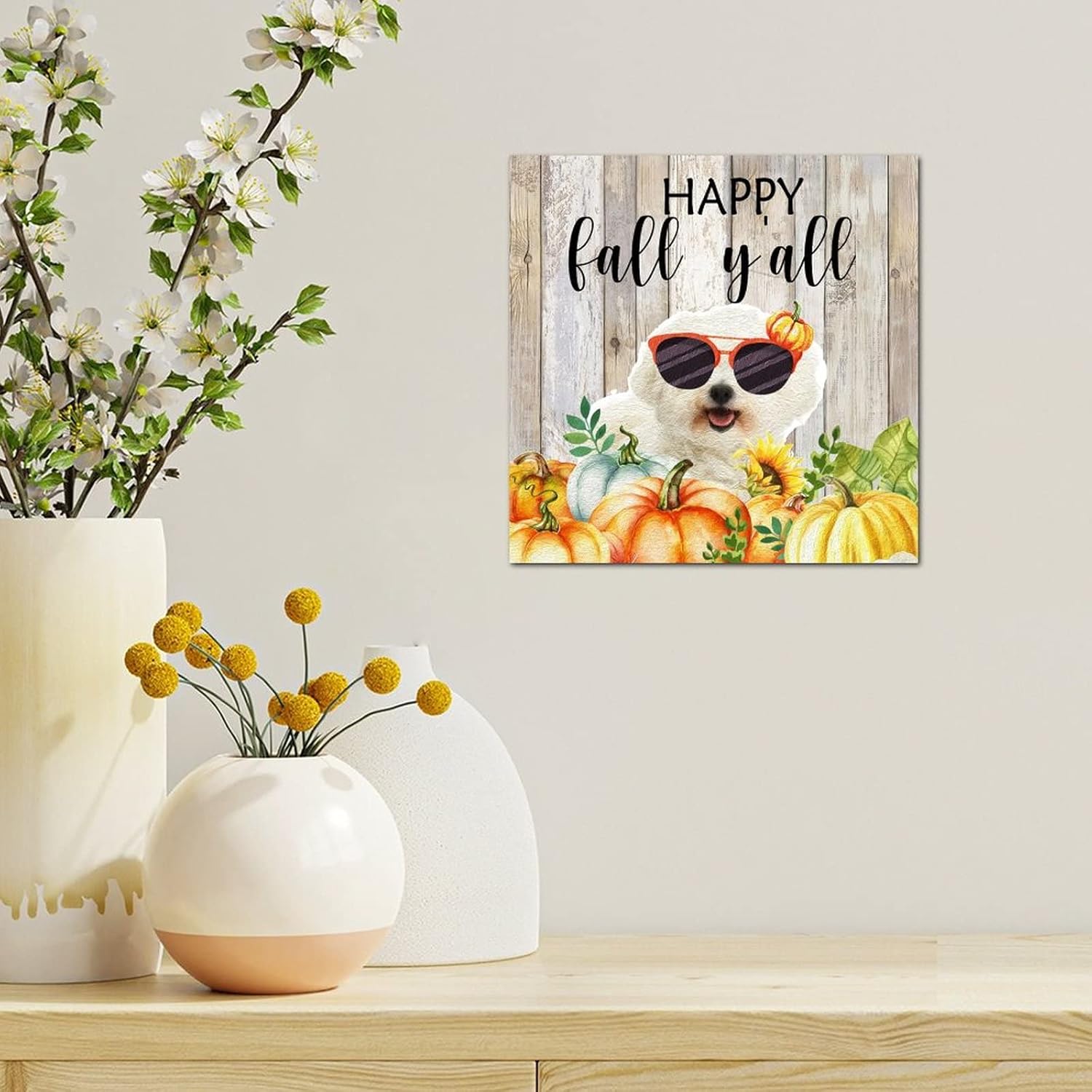 Thanksgiving Hello Fall Decor Wood Signs 8x8in