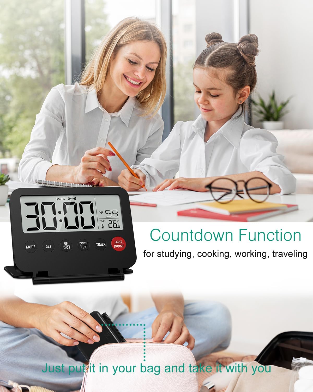 ORIA Digital Alarm Clock with Backlight and Snooze