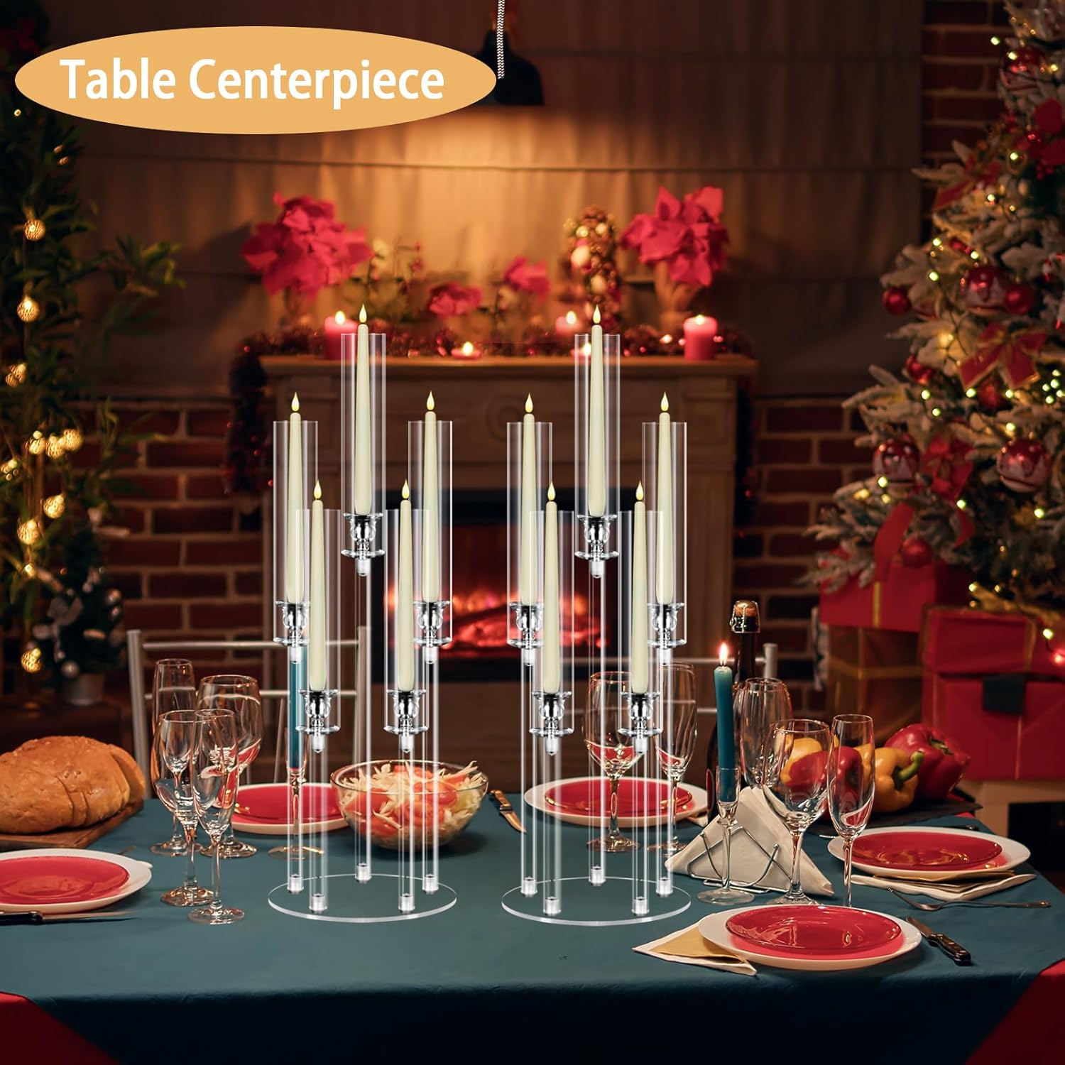 2 Sets 5 Arms Acrylic Candelabra Centerpieces with LED Holder