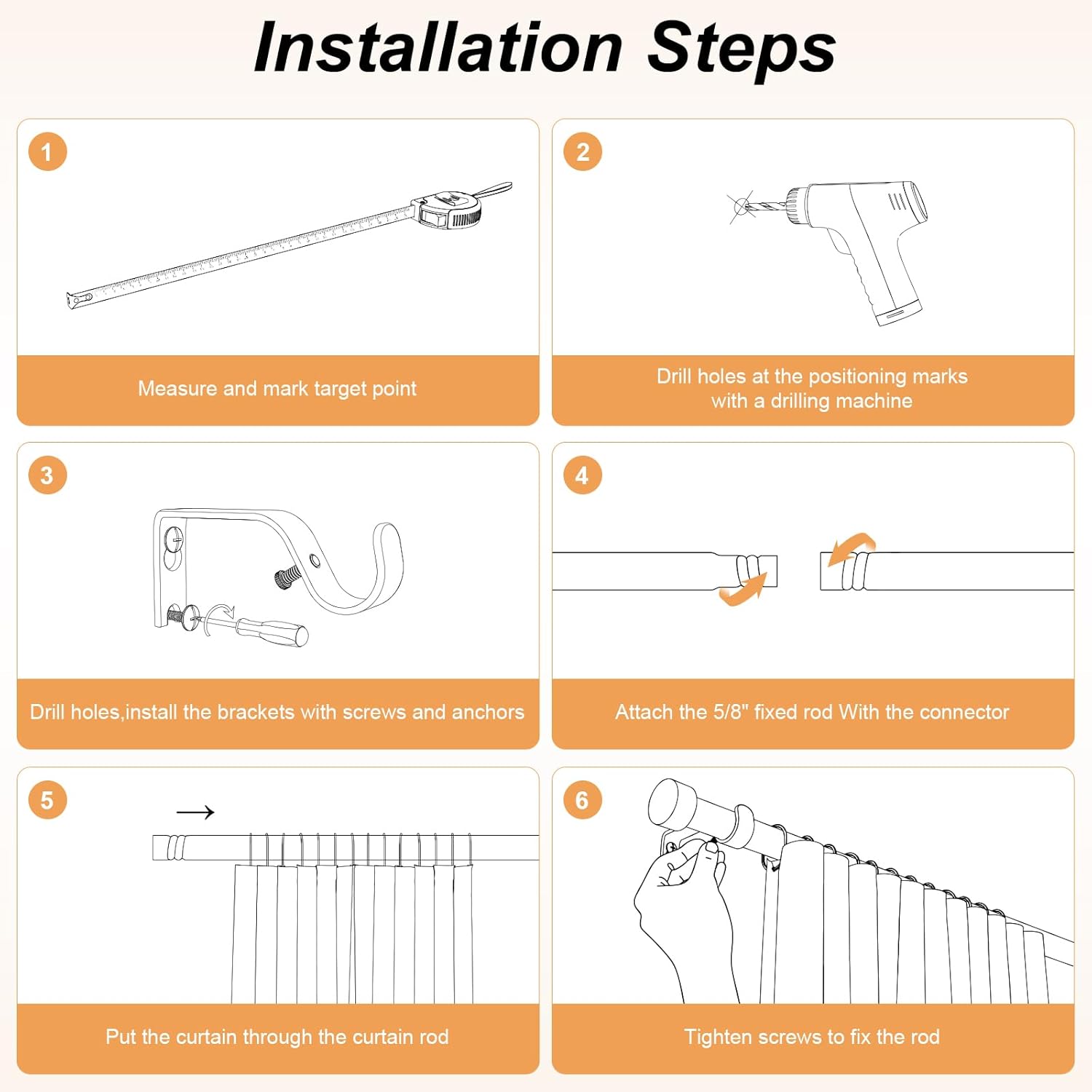 OLV 2 Pack Gold Curtain Rods for Windows 48-84 Inch