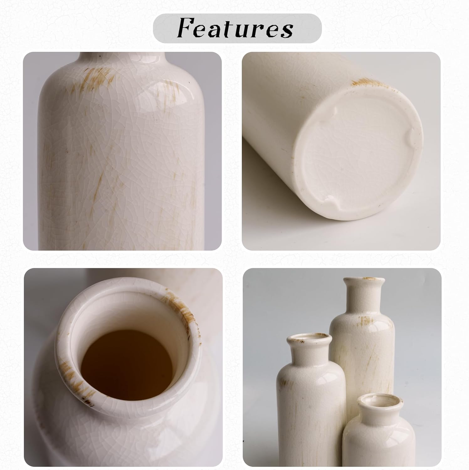 Pampas Grass Vase Set 3 White Ceramic Vases with Dried Pampas