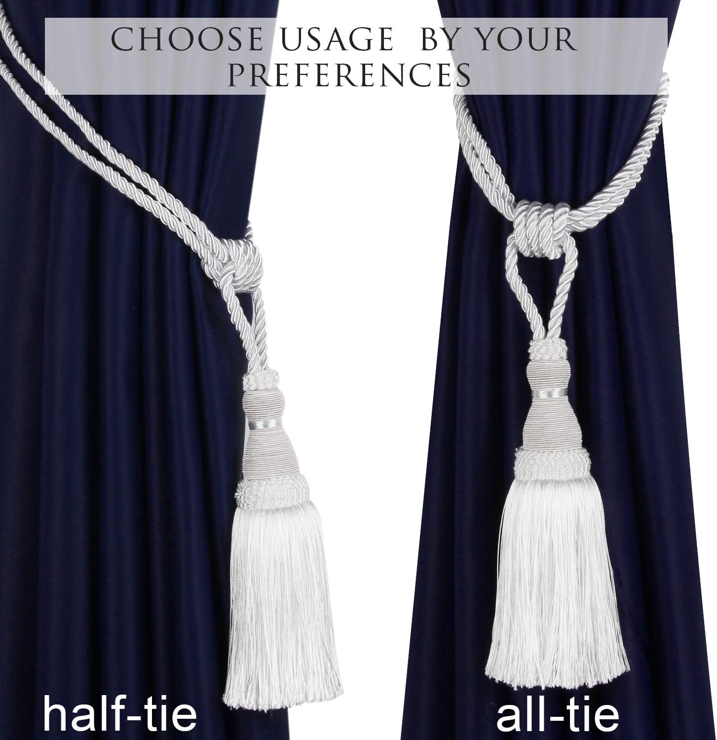 BEL AVENIR 2 Pack Curtain Tiebacks with Tassels and Rope