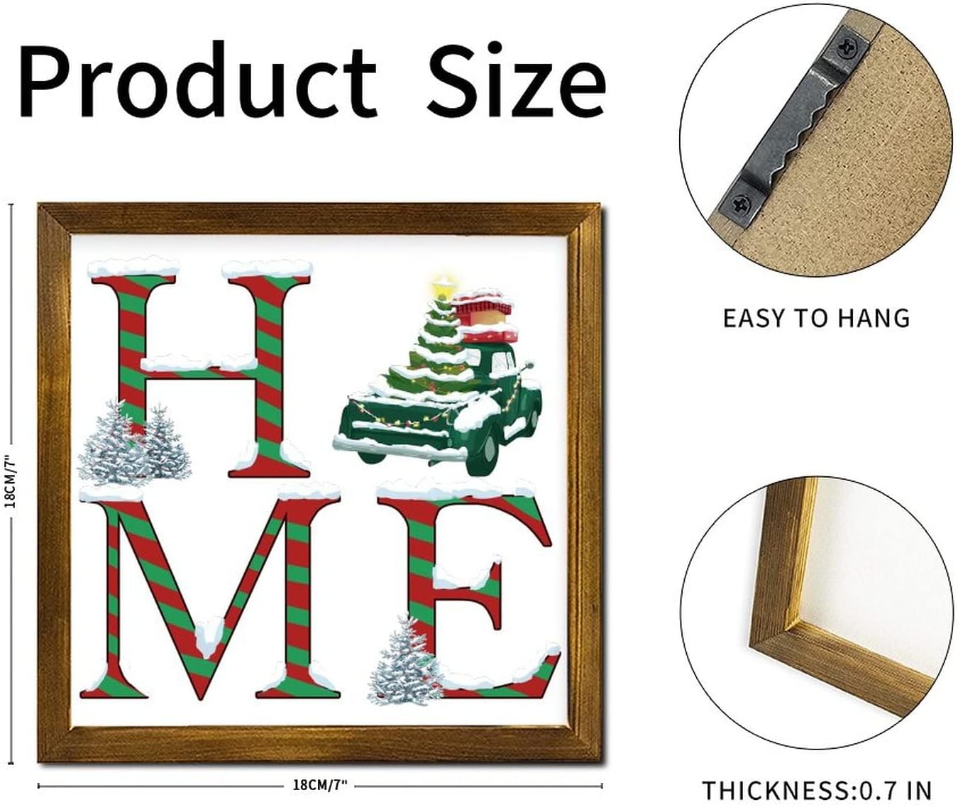 Christmas Candy Cane Framed Wood Sign 7x7 Inch
